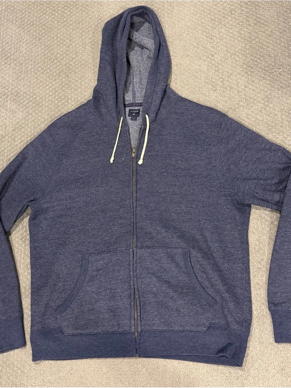 J. Crew Men's Heather Navy Zip-Up Hoodie